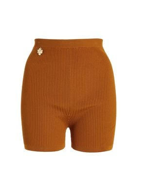 Saint Laurent Ribbed Knit Cycling Shorts - Brown