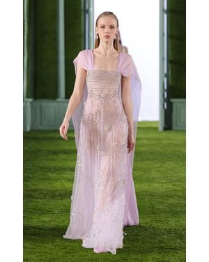 Georges Hobeika Cape Sleeve Embellished Chiffon Maxi Dress - Green