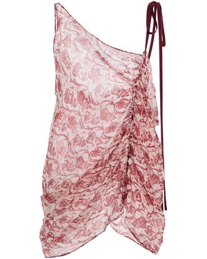 Mel Usine Vivianne Silk-Blend Draped Asymmetrical Top - Red