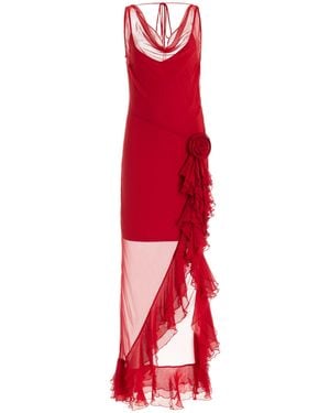 De La Vali Azura Ruffled Chiffon Midi Dress - Red