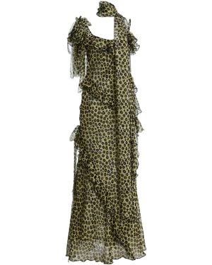Siedres Monica Ruffled Devoré Chiffon Maxi Dress - Green