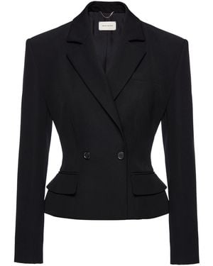 Magda Butrym Cropped Double-Breasted Silk Blazer - Black