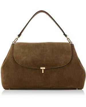 TOTEME T-Lock Suede Satchel Bag - Brown