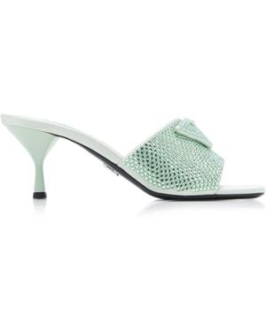 Prada Crystal-Covered Satin Sandals - Blue