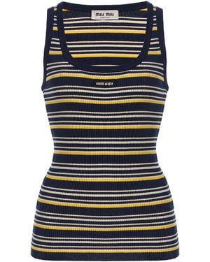 Miu Miu Striped Cotton Tank Top - Black