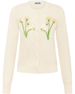 LEO LIN Claire Floral-Embellished Wool-Cashmere Cardigan - Natural