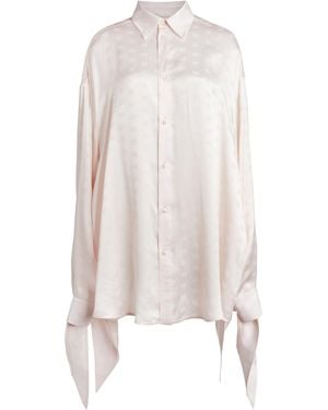 Balenciaga Knotted-Cuff Logo-Jacquard Silk Shirt - White