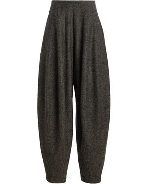 Ashlyn Blaine Rounded Wool-Blend Wide-Leg Trousers - Black