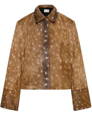St. Agni Fawn Minimal Patterned Leather Jacket - Natural