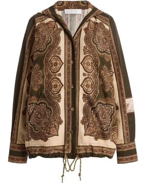 Zimmermann Mahon Cotton Paisley Hooded Shirt - Brown