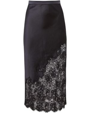 Fleur du Mal Silk Lace Scallop Midi Skirt - Black