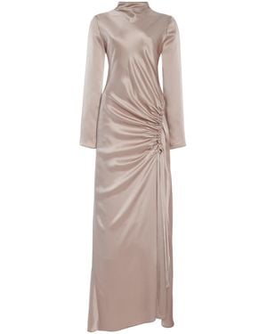 LAPOINTE Exclusive Gathered Satin Maxi Dress - Natural