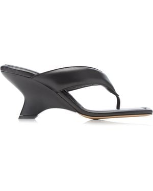 Gia Borghini Padded Leather Wedge Sandals - Black