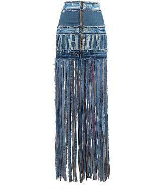 BOYEDOE Odeneho Fringe Denim Skirt - Blue