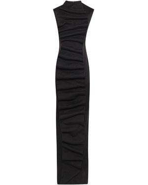 A.W.A.K.E. MODE Ruched Flax-Blend Bib-Front Maxi Dress - Black
