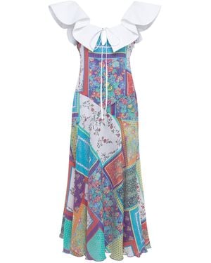 Siedres Caenes Patchwork-Print Midi Dress - Blue