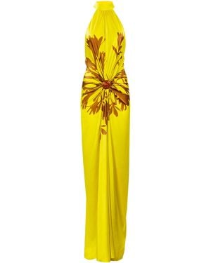 Silvia Tcherassi Koori Gathered Silk Halter Maxi Dress - Yellow