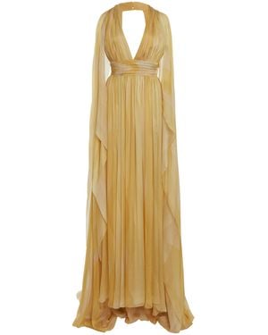 Elie Saab Capelet Printed Silk Gown - Metallic