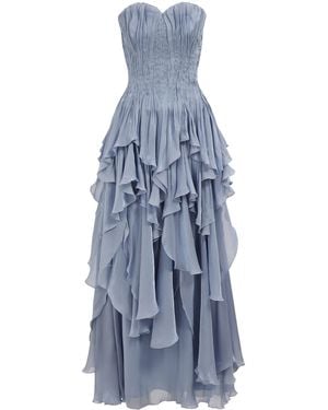 Aje. Gleam Ruched Organza Gown - Blue