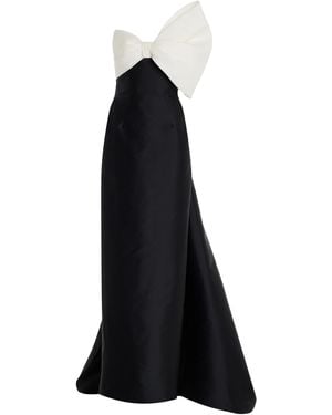 Monique Lhuillier Asymmetric Bow-detailed Silk Gown - Black