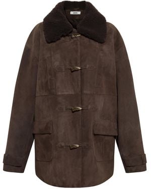 Siedres Theo Shearling-Trimmed Suede Jacket - Brown