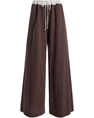 ELCE Verci Striped Cotton-Linen Wide-Leg Pants - Brown