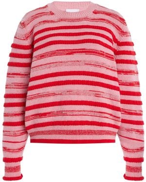 Barrie Ruffle-Striped Cashmere Sweater - Red