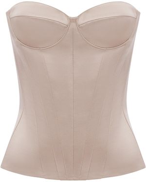 Alex Perry Strapless Cupped Duchess Satin Corset Top - Pink