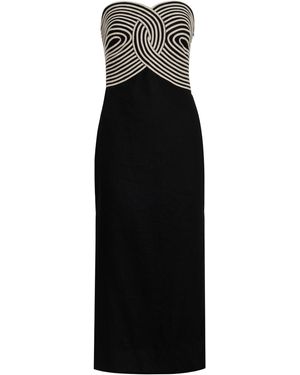 ANDRES OTALORA Arco Real Embroidered Linen Midi Dress - Black