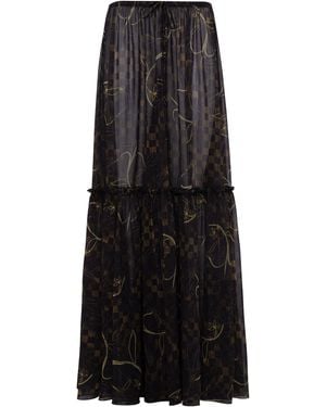 Siedres Arabella Printed Chiffon Maxi Skirt - Black