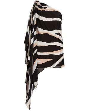 Elie Saab Zebra-print One-shoulder Cape Maxi Top - Black