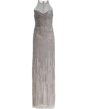 Monique Lhuillier Halter Embroidered Gown - Grey