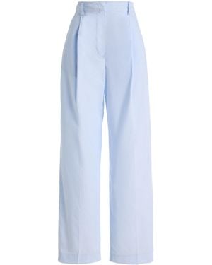 THE LATEST Axel Pleated Cotton Poplin Wide-Leg Trousers - Blue