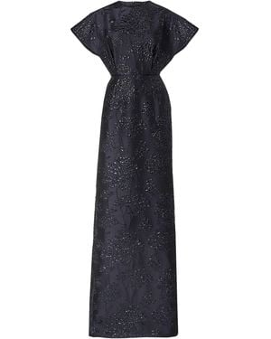 Carolina Herrera Fan-Bodice Floral Bouquet Lurex Gown - Blue