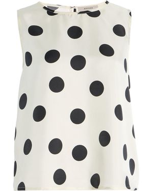 Asceno Exclusive Riviera Sofia Polka-Dot Silk-Twill Top - White