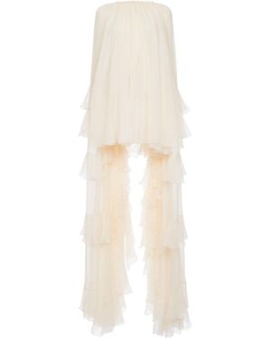 Chloé Ruffled Organic Silk Mousseline Mini Dress - White