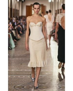 Georges Hobeika Pleated Chiffon Midi Skirt - Natural