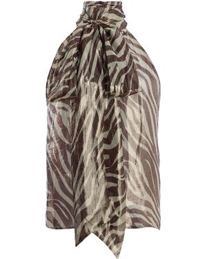 Franchise Susan Zebra- Silk-Blend Halter Top - Brown