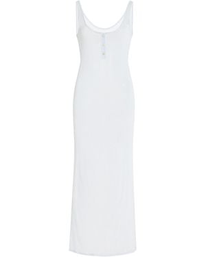 Brandon Maxwell The Catherine Knit Midi Henley Dress - White