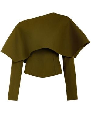 A.W.A.K.E. MODE Asymmetric Wool Collar Knit Top - Green