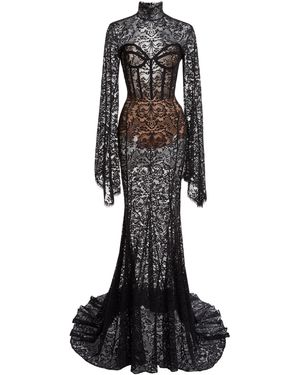 Zuhair Murad Floral Lace Bustier Gown - Black