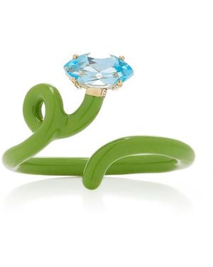 Bea Bongiasca Baby Vine Enamelled 9k Yellow Gold, Silver Topaz Ring - Green
