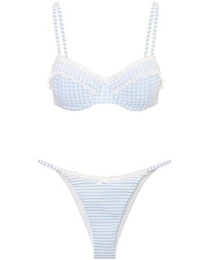 LoveShackFancy Rosavie Gingham Bikini Top - White