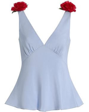 Rodarte Exclusive Riviera Floral-Embellished Silk-Blend Crepe Top - Blue