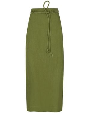 ANDRES OTALORA Mar De Ti Belted Linen Column Skirt - Green