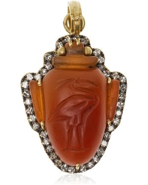 Sylva & Cie Ibis Ancient Egyptian Heart 18K Carnelian Diamond Pendant - Orange