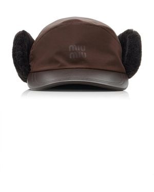 Miu Miu Shearling-Trimmed Canvas Cap - Brown