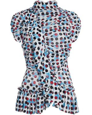 Dries Van Noten Chuchu Polka-Dot Georgette Top - Blue