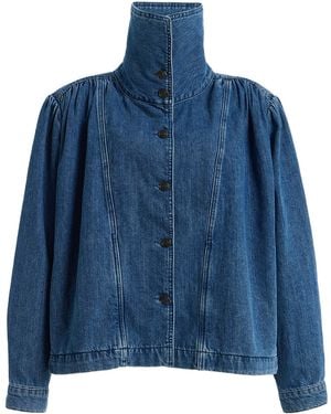 ROTATE BIRGER CHRISTENSEN Gathered Denim Jacket - Blue