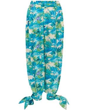 Chloé Printed Balloon-Leg Silk Trousers - Blue